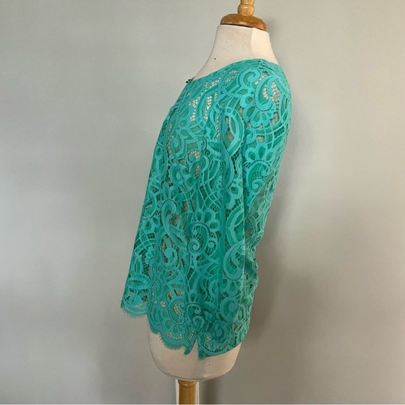 Lilly Pulitzer Turquoise Teal Eyelet Longsleeve Blouse Top Size S - Picture 5 of 11